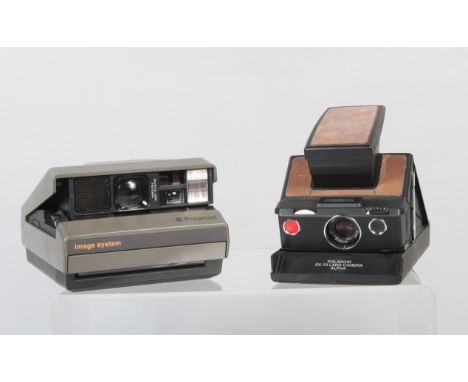 Two Polaroid Cameras, a Polaroid SX-70 Land Camera Alpha, body F, cracking to leatherette, elements G-VG and a Polaroid Image