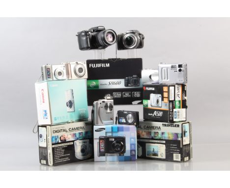 A Group of Digital Cameras,  including a Fujifilm FinePix S9600 &amp; A500, a Canon IXUS 80 IS, TWO Slimline X5, a Samsung S7