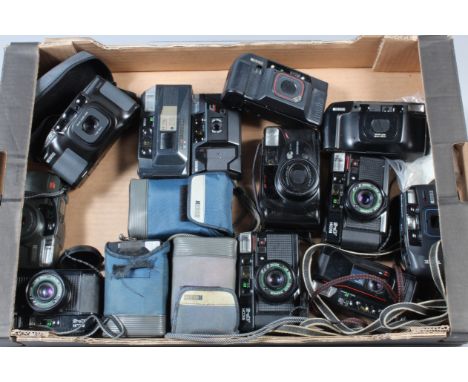 A Tray of Ricoh Compact Cameras, models include AF-5, FF-700, ff-70D, RZ-750, TF-900, RT-550 and other examples, all untested