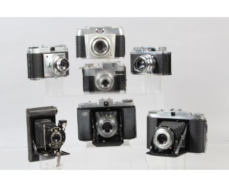 A Group of Various Cameras, a Zeiss Ikon Nettar, an Agfa Isolette &amp; Kodak Vest Pocket Model B folding camera, F-G, with a