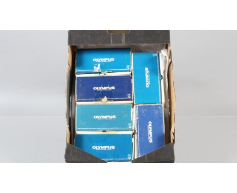 Six Olympus Superzoom 105 Quarts Date Compact Cameras, all untested, all in maker's boxes, some boxes showing wear, bodies G-