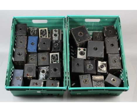 Two Trays of Box Cameras, including various Kodak Brownie models, Coronet models, Ensign models and other examples, F-G 