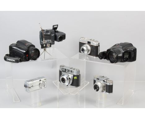 A Tray of Various Cameras, two Chinon Genesis III 35mm bridge cameras, a Mastra V35, a Kodak Retinette IB, a Braun Paxette an