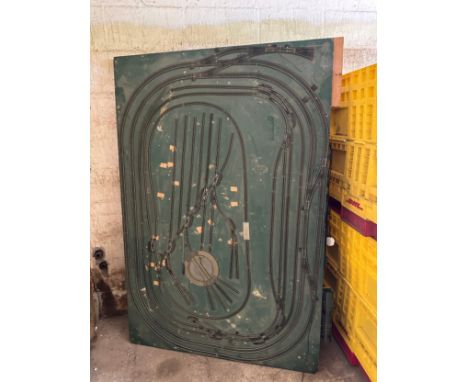 Large scale model train track measures approximately Length 72 inches, Width 48 inches 