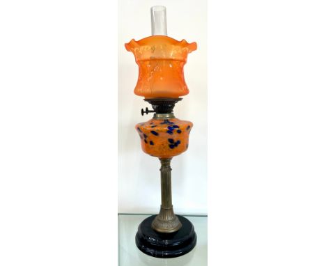 Arts and Crafts oil lamp with shade and funnel, overall height 26.5 inches, Height shade 6 inches, burner diameter: 4 inches,