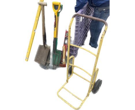 Large selection of garden tools includes sack barrow etc 