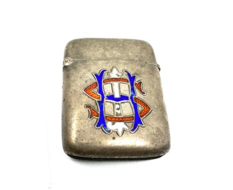 Antique silver &amp; enamel crest vesta case 