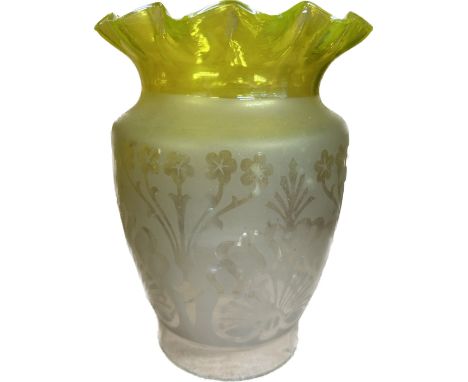 Vintage ornate yellow small oil lamp shade, approximate measurements: Height: 6 inches, burner diameter: 2.5 inches, Diameter