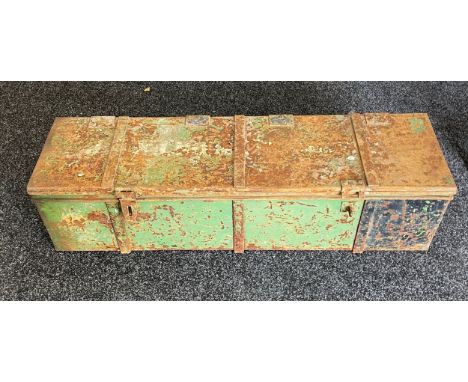 Vintage metal storage trunk, approximate measurements: 11 inches tall 39.5 inches wide 11 inches depth 