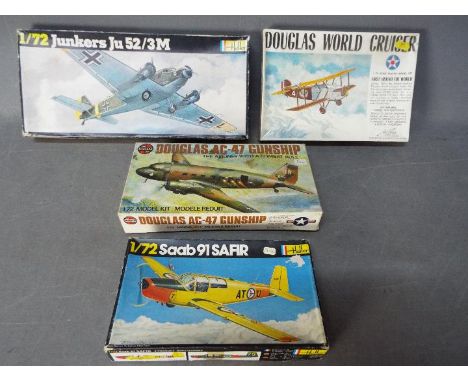 Airfix, Heller, William Bros - Four boxed plastic model aircraft kits in 1:72 Scale. Lot includes Airfix #04016 Douglas AC-47