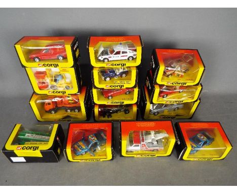 Corgi -  A collection of 14 x boxed vehicles mostly in 1:36 scale including VW Polo # 302, Jeep Renegade # 447, Ford Transit 