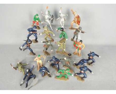 Marx - A squad of 22 unboxed large scale plastic toy soldiers by Marx. Lot includes Egyptian Warriors; British Soldiers; Knig