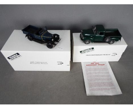 Danbury Mint - 2 x Chevrolet Pickup Trucks in 1:24 scale, a 1931 Pickup in blue and a 1953 Pickup in green. Both models appea