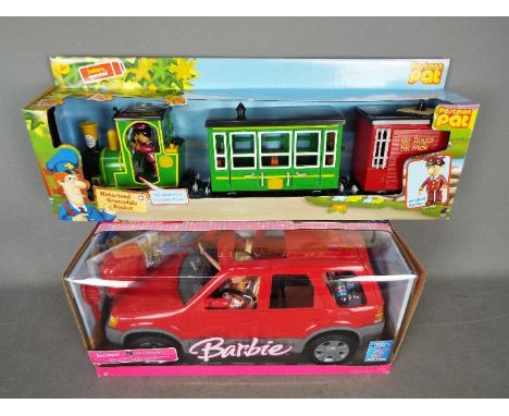 Postman Pat - Mattel - Barbie's Ford Escape Hybrid 4x4 car and Postman Pat's Greendale Rocket train, both are still sealed in