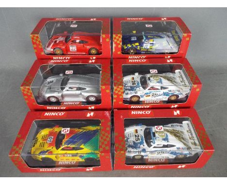 Ninco - 6 x Porsche 911 GT1 racing cars in various liveries including # 50175 Blue Coral, # 50149 1996 Le Mans, # 50164 Rohr,