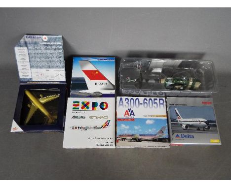 Gemini Jets, Jet X, Dragon Wings, Amercom - A fleet of five boxed diecast 1:400 scale model aircraft in various carrier liver