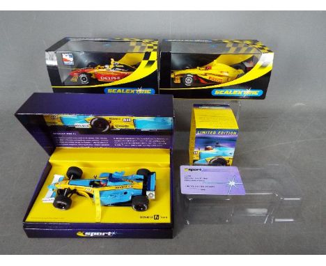 Scalextric - Renault R23 F1 car and 2 x Dallara Indy cars. # C2398A limited edition Fernando Alonso number 8 car, this is num
