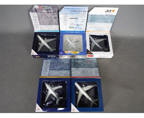 Gemini Jets - Five boxed diecast 1:400 scale model aircraft in various carrier liveries. Lot includes Gemini GJJST880 Airbus 
