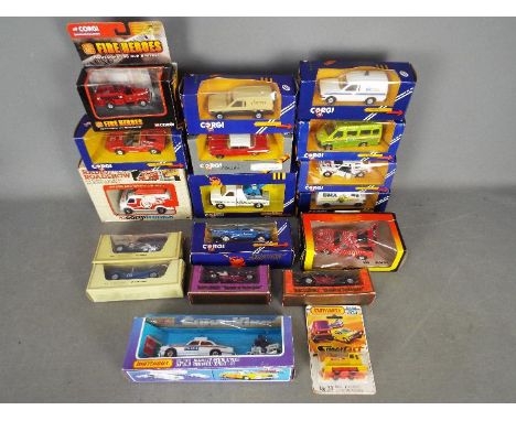 Corgi - Matchbox - A collection of 18 boxed / carded models including Matchbox # K-66 Jaguar Police set, Corgitronics # 1006 