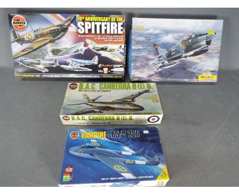 Airfix, Heller - Four boxed plastic model aircraft kits in 1:72 and 1:48 scale. Lot includes Airfix #03064 Vampire FB5/J 288 