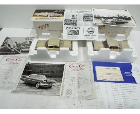 Danbury Mint - 2 x 1958 Plymouth Fury models in 1:24 scale, one appears Mint and one has some small parts missing or damaged,