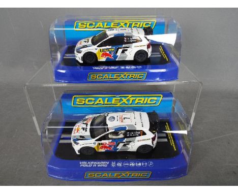 Scalextric - 2 x Volkswagen Polo WRC cars # C3524 2013 Monte Carlo Rally, # C3525 2013 Rally Sweden. Both cars appear Mint, t