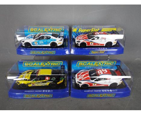 Scalextric - SuperSlot - 4 x Maserati Trofeo World Series cars in various liveries including # C3507 in blue and white, # C35