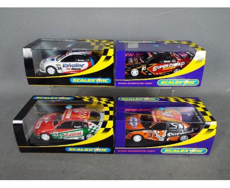 Scalextric - 4 x Holden Commodore race cars including # C2519 in Valvoline livery, # C2769 in Sleepyhead livery, # C2446 in C
