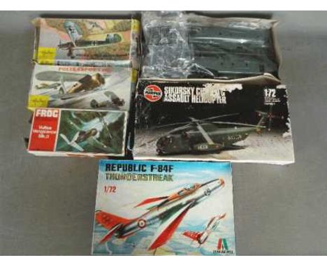 Frog, Italeri, Airfix, Heller - Five boxed plastic model aircraft kits in 1:72 scale. Lot includes Frog F199 Vultee Vengeance