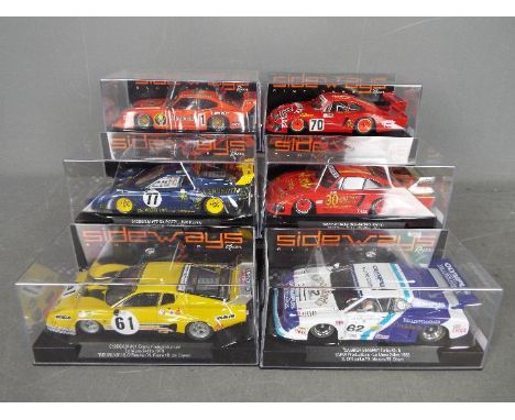 Sideways - 6 x slot cars including 2 x Ferrari 512BB, 2 x Porsche 935, BMW M1, Zackspeed Capri Turbo. # SW24, # SW27, # SW28,
