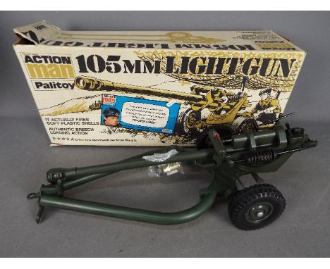 Palitoy, Action Man - A boxed Palitoy 'Action Man' 105mm Light Gun. The gun appears to be in Good overall condition with sign