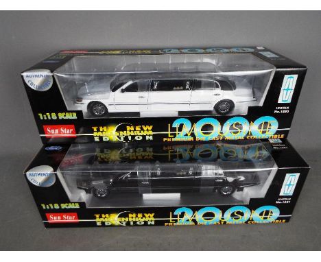 Sunstar - 2 x Lincoln Town Car stretched limousines in 1:18 scale from the 'New Millenium Edition' range. # 1260 in white, # 