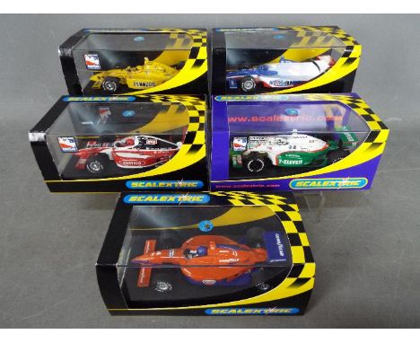 Scalextric - 5 x Dallara Indy cars in various liveries including # C2442 Penzoil, # C2516 Mobil 1, # C2517 Gulf, # C2443, # C