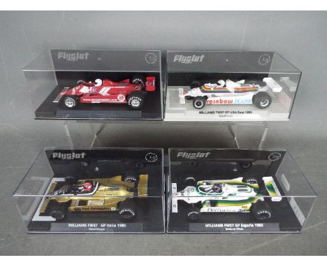 Flyslot - 4 x Williams FW07 1980 Grand Prix cars in various liveries, # F01301, # F01105, # F01103, # F01102. The pink car is