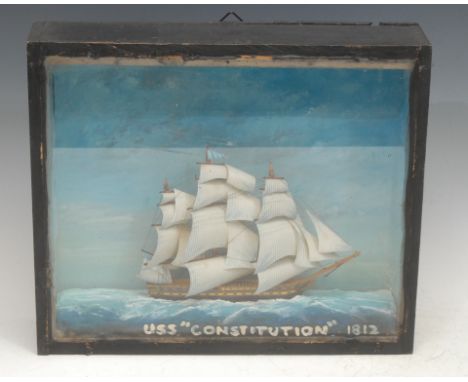 Folk Art -  a maritime model ship diorama, of American interest, the glazed case inscribed USS Constitution 1812, 28.5cm high