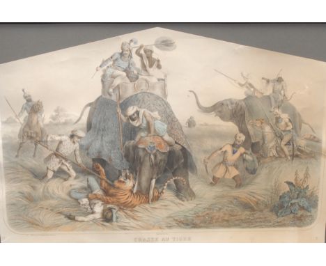 Lemercier, Paris, by, Yves Grenier, after, Chasse Au Tigre, a 19th century lithograph, 42cm x 63cm