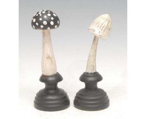 Natural History - Mycology - a painted model of a fungus specimen, mounted for display, 14cm high overall; another (2)