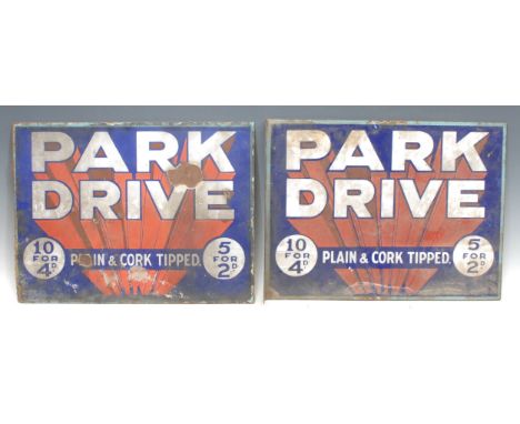 Advertising and Tobacciana - a rectangular double sided flanged enamel sign, one side advertising 'Park Drive Plain &amp; Cor
