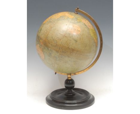 Cartography - an early 20th century educational 9" terrestrial globe, by George Philips &amp; Son (London), mounted for displ