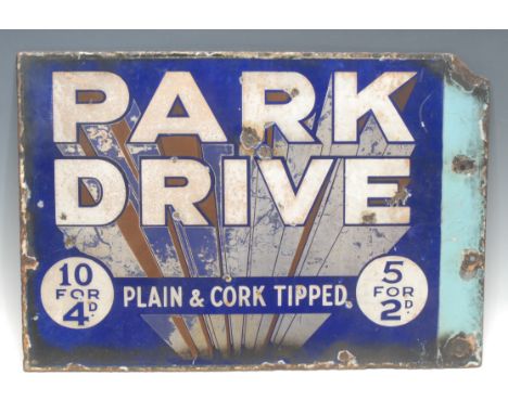 Advertising, Tobacciana and Smoking Interest - a rectangular double sided enamel sign,'PARK DRIVE, 10 FOR 4D., PLAIN &amp; CO