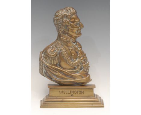 The Napoleonic Wars - a 19th century brass novelty door stop or porter, cast as a portrait bust of Field Marshall Arthur Well