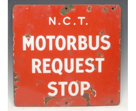 Automobilia, Transport - a rectangular double sided Nottingham Corporation Tramways enamel sign, 'N.C.T. MOTORBUS REQUEST STO