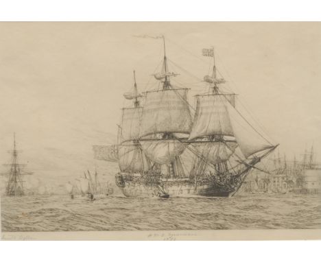 Harold Wylie (1880 - 1973), by and after, HMS Agamemnon, etching, signed and inscribed in pencil, 20cm x 29.5cm