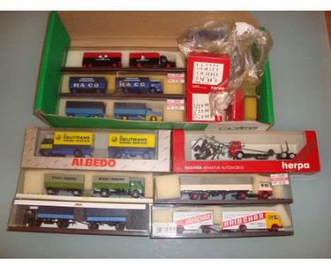 HO GAUGE - A quantity of HO scale lorries, cars and accessories by Herpa, Brekina etc (Q) - VG / G boxes where boxed