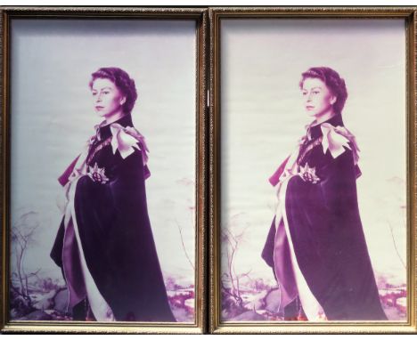 Two large framed print of Queen Elizabeth II. App. 102 x 62cm Both appear in reasonable used condition