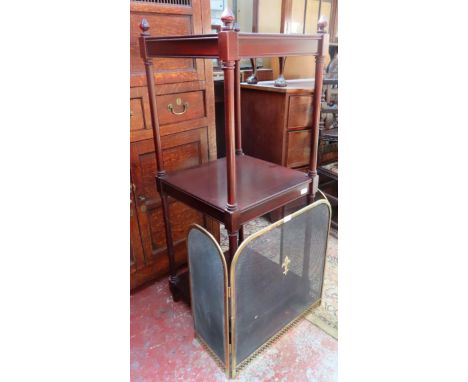 20th century mahogany three tier whotnot, plus brass firescreen

Both in used condition, unchecked 