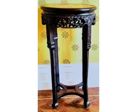 HARDWOOD JARDINIERE STAND INSET WITH MARBLE

 
