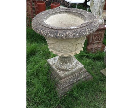 Large stone pedestal planter 