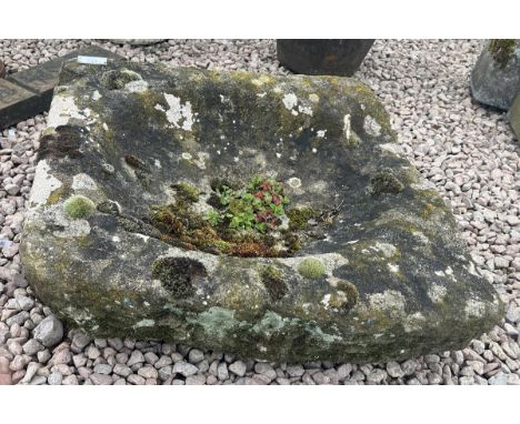 Antique shallow stone trough - Approx size: W: 60cm D: 55cm H: 19cm 