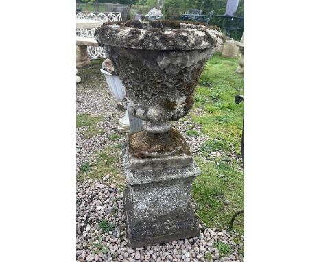 Antique pedestal planter on plinth 